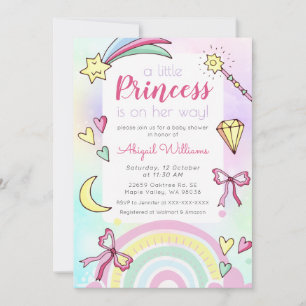Whimsisk Rosa/Violet Princess Flicka Shower Inbjudningar