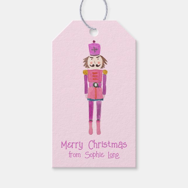 Whimsisk Rosa Watercolor Nutcracker Clara Presentetikett (Framsidan)