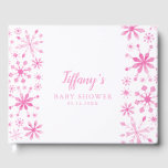 Whimsisk Rosa Winter Wonderland Baby Shower<br><div class="desc">Vinterklotet babyduschgäst bok med rosa vattenfärg glitter snöflingor. Anpassa den här produkten genom att lägga till namn och händelsemedatum för mamma till. Underbar utformning för flicka.</div>