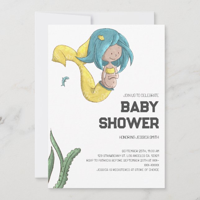 Whimsisk sjöjungfru baby shower inbjudan (Framsida)
