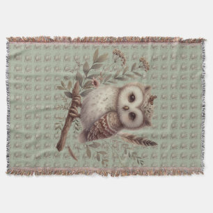 Whimsisk Skogsuggla Botanisk Illustration Filt