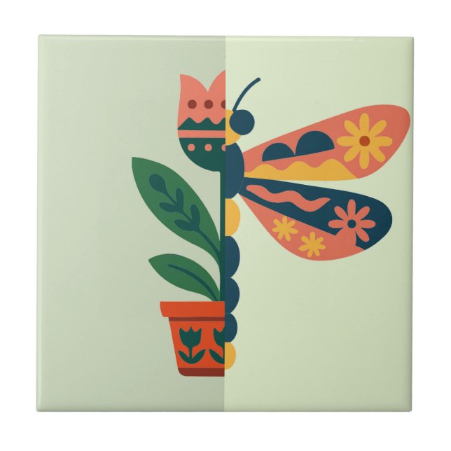 Whimsisk sländblomsterdesign kakelplatta (Framsidan)