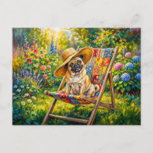Whimsisk sommarträdgård Mops Hund Illustration