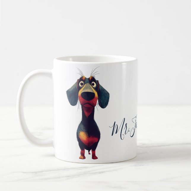Whimsisk Teckel Karaktär Illustration Kaffemugg (Vänster)