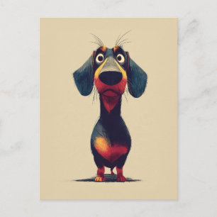 Whimsisk Tecknad Illustration av Dachshund Karaktä Vykort