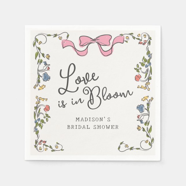 Whimsisk Trädgårdsfest Blommig Doodle Bröllopsdusc Pappersservett (Framsidan)