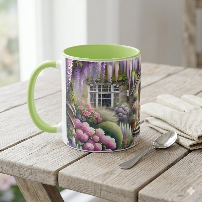 Whimsisk trädgårdsstig i stugträdgården mugg (Whimsical Cottage Garden Pathway Mug)