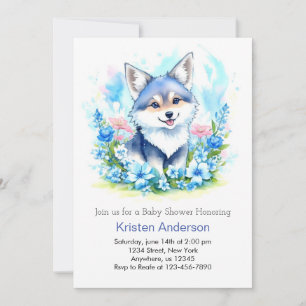 Whimsisk Varg Cute Watercolor Boy Shower Inbjudningar