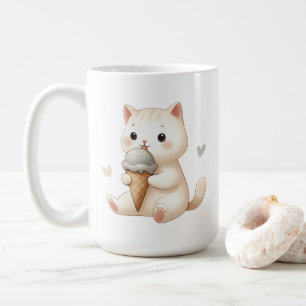 Whimsisk vattenfärg Kitten med iskräm Cone Kaffemugg