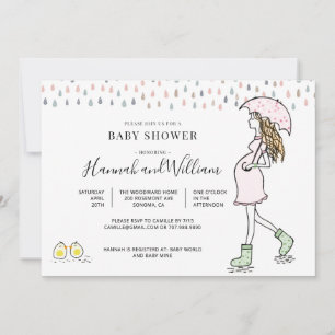 Whimsisk Vattenfärg Regnig Dag Baby Shower Inbjudningar
