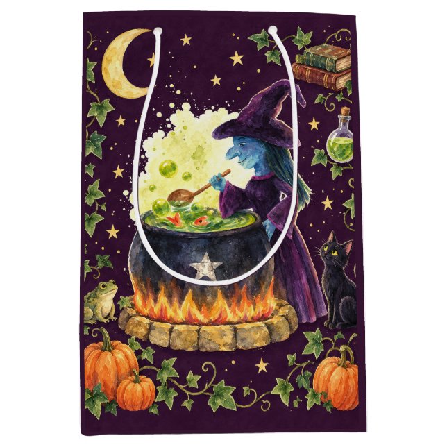 Whimsisk Vattenfärgshäxa Kittel Halloween-present (Framsidan)