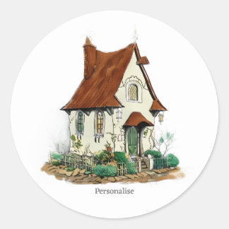 Whimsisk Vintage Cottage House Fairy Witchy White Runt Klistermärke