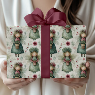 Whimsisk Vintage Julängel & Blommor  Presentpapper