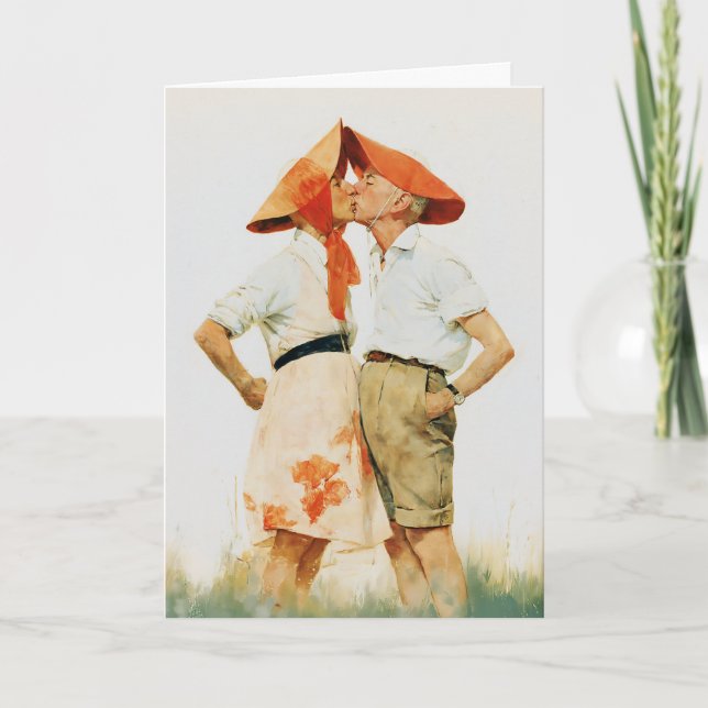 Whimsisk Vintage Kysillustration av Par Kort (Framsida)