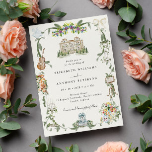 Whimsisk Vintage Regency Romantik Trädgårdsbröllop Inbjudningar