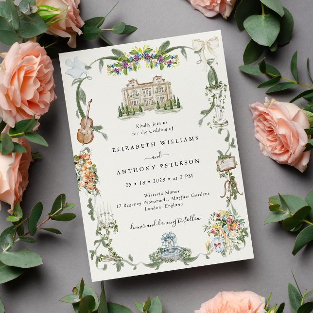 Whimsisk Vintage Regency Romantik Trädgårdsbröllop Inbjudningar (Skapare uppladdad)