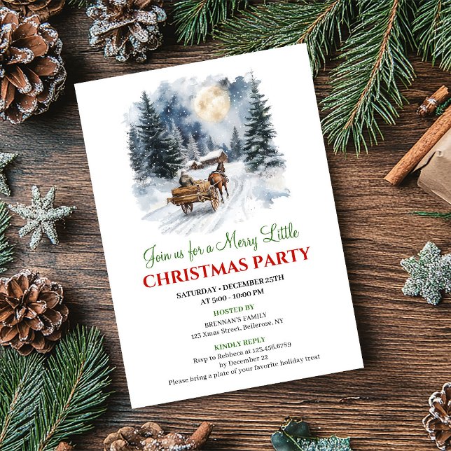 Whimsisk vinterscen vattenfärg julinbjudan inbjudningar (Whimsical Winter Scene Watercolor Christmas Invite)