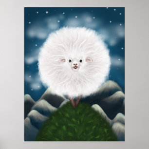 Whimsisk Wooly: Fånig Toppen Fluffy Sheep på Poster