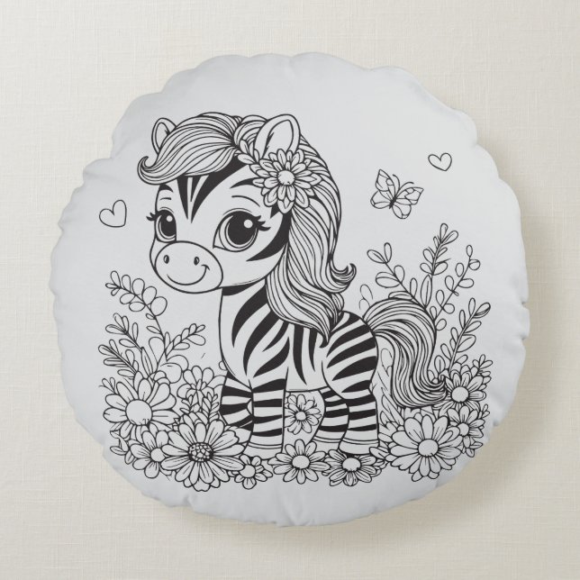 Whimsisk Zebra Rund Kudde (Framsidan)