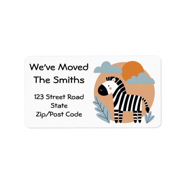 Whimsisk zebra skandinaviskt påverkad adressetikett (Framsidan)