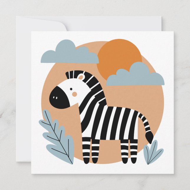 Whimsisk zebra skandinaviskt påverkad anteckningskort (Framsida)