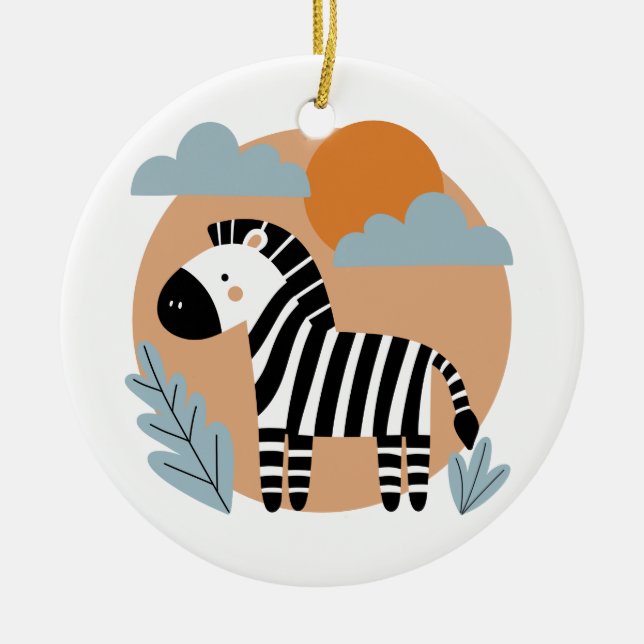 Whimsisk zebra skandinaviskt påverkad julgransprydnad keramik (Framsidan)