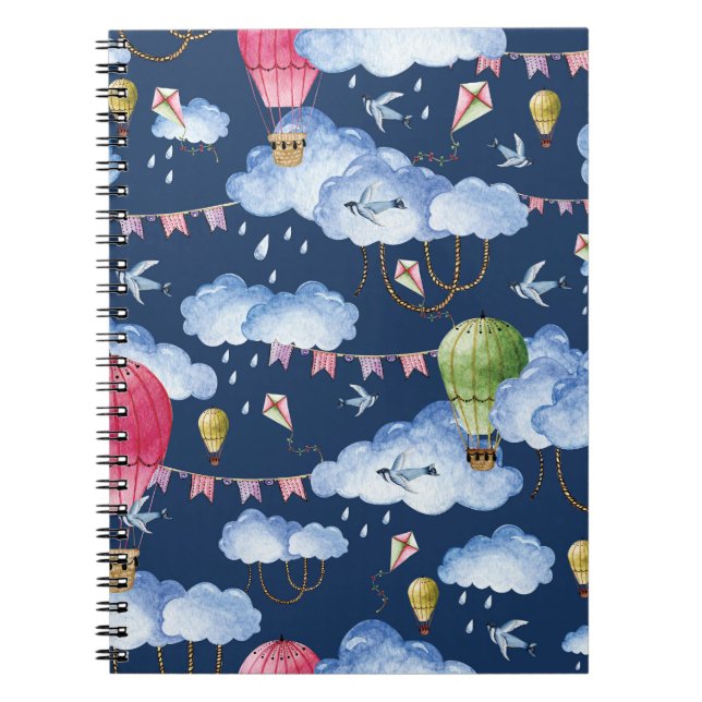 Whimsiska ballonger: Watercolor Cloud Mönster Anteckningsbok (Framsidan)