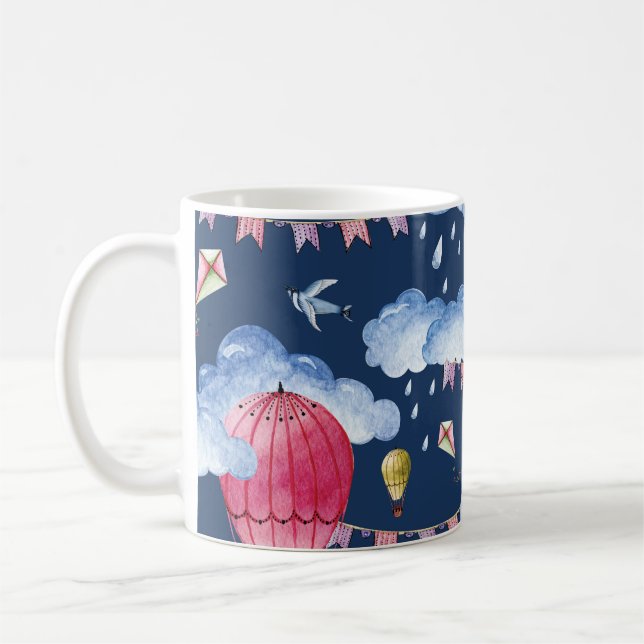 Whimsiska ballonger: Watercolor Cloud Mönster Kaffemugg (Vänster)