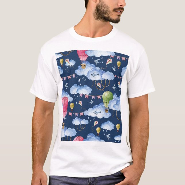 Whimsiska ballonger: Watercolor Cloud Mönster T Shirt (Framsida)