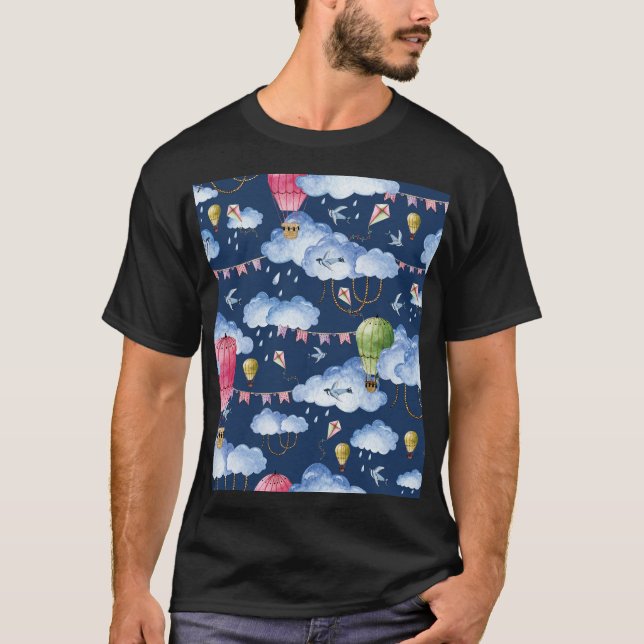 Whimsiska ballonger: Watercolor Cloud Mönster T Shirt (Framsida)