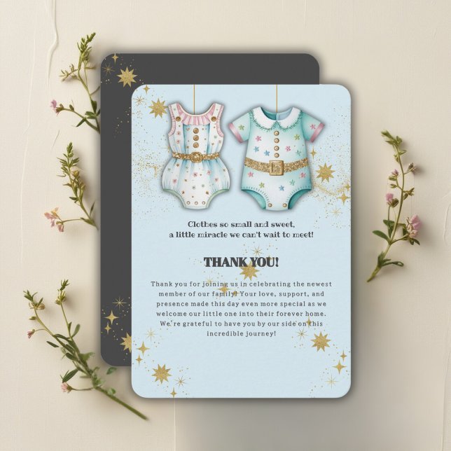 Whimsiska barnkläder Könsneutrala baby shower-pres Tack Kort (Skapare uppladdad)