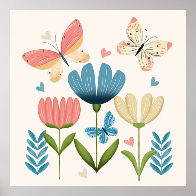 Whimsiska blommor och fjärilar poster (Framsidan)