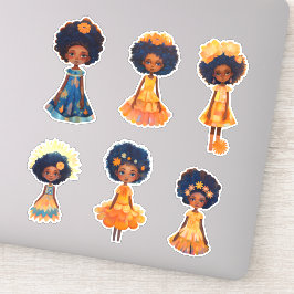 Whimsiska flickor med kutablommor klistermärken