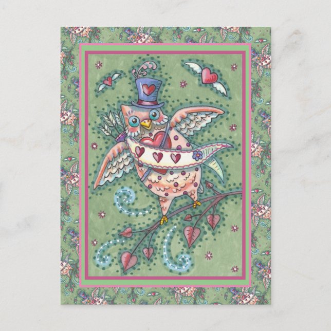 WHIMSISKA HOOTS N' HEARTS CUPID UGGLA VALENTINE HELG VYKORT (Framsida)