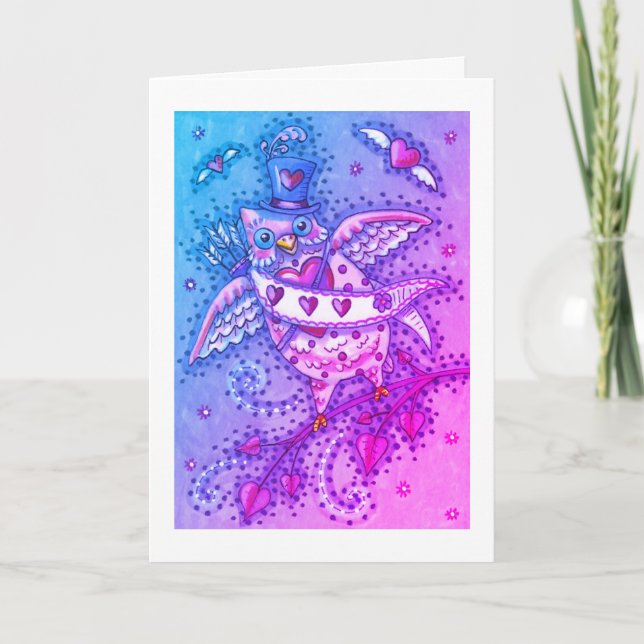 WHIMSISKA HOOTS N' HEARTS CUPID UGGLA VALENTINE HELGKORT (Framsida)