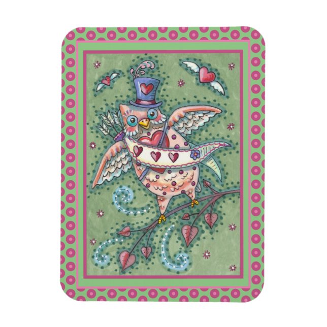 WHIMSISKA HOOTS N' HEARTS CUPID UGGLA VALENTINE MAGNET (Vertikal)