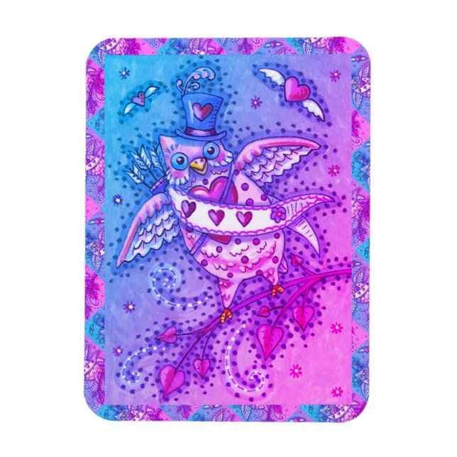 WHIMSISKA HOOTS N' HEARTS CUPID UGGLA VALENTINE MAGNET (Vertikal)