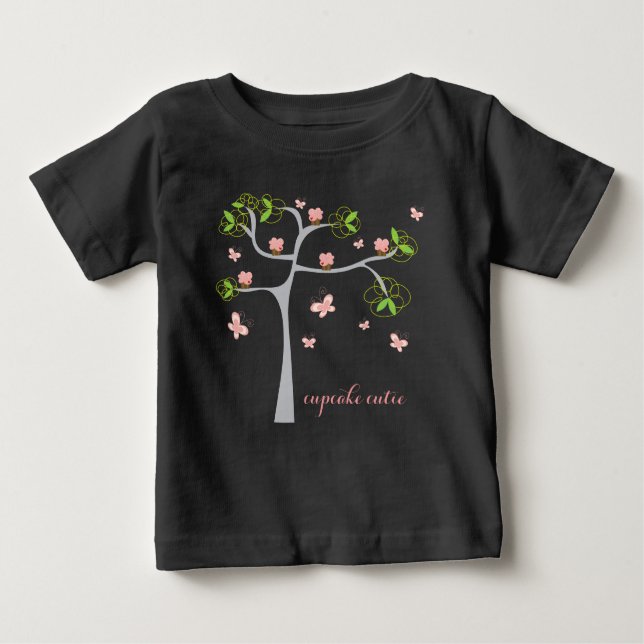 Whimsiska Muffinsar Birthday Träd Butterflies Girl T-shirt (Framsida)