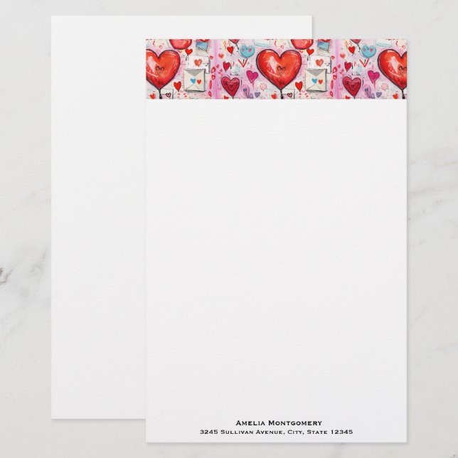 Whimsiska örter och Kärlek Brev Mönster Brevpapper (Fram/baksida)