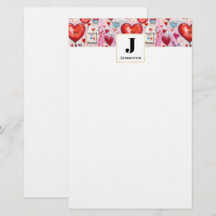Whimsiska örter och Kärlek Brev Mönster Monogram Brevpapper