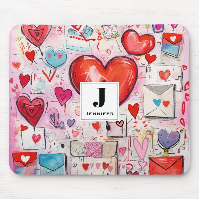 Whimsiska örter och Kärlek Brev Mönster Monogram Musmatta (Framsidan)