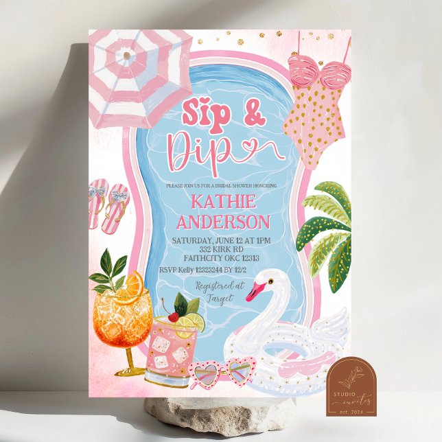Whimsiskal Sipp-och dopp-poolparty Bröllopsdusch Inbjudningar (Skapare uppladdad)