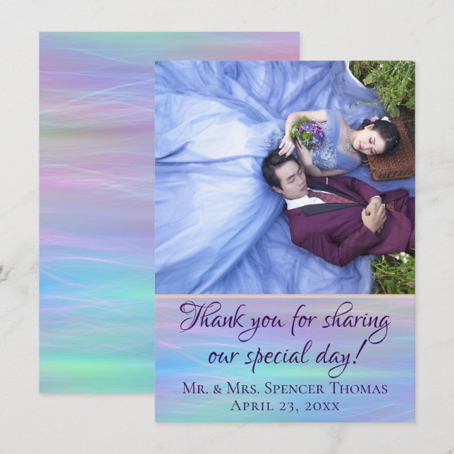 Whimsiskt avfall | Holo Fairy Pastel Rainbow Photo Tack Kort (Fram/baksida)
