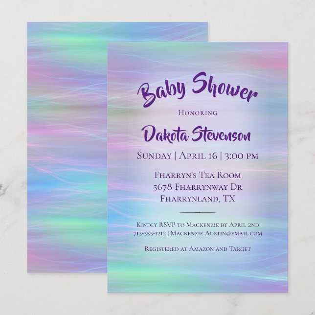Whimsiskt avfall | Holo Fairy Pastel Rainbow Showe Inbjudningar (Fram/baksida)