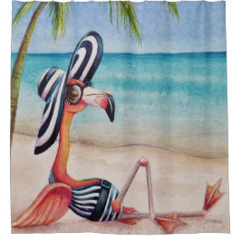 Whimsiskt Beach Babe Flamingo nr 1 Vattenfärgskons
