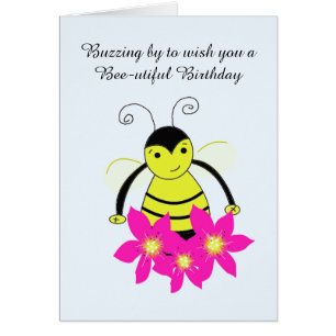 Whimsiskt bi med blommor hälsningskort