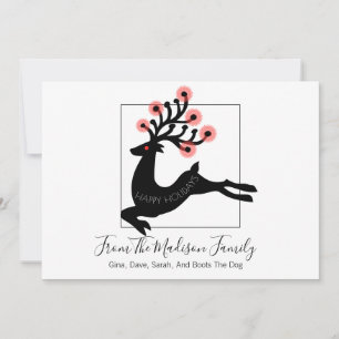 Whimsiskt bladet Reindeer Silhouette White Julkort