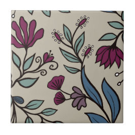 Whimsiskt blomma Bouquet HD L 6 Blue Teal Berry Kakelplatta