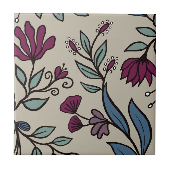 Whimsiskt blomma Bouquet HD L 6 Blue Teal Berry Kakelplatta (Framsidan)