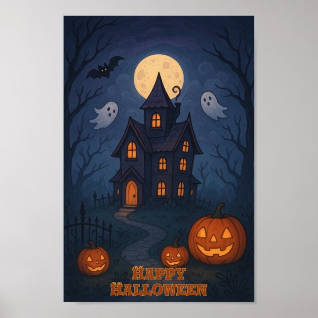 Whimsiskt Cute Spooky Haunted House | Halloween Poster (Framsidan)